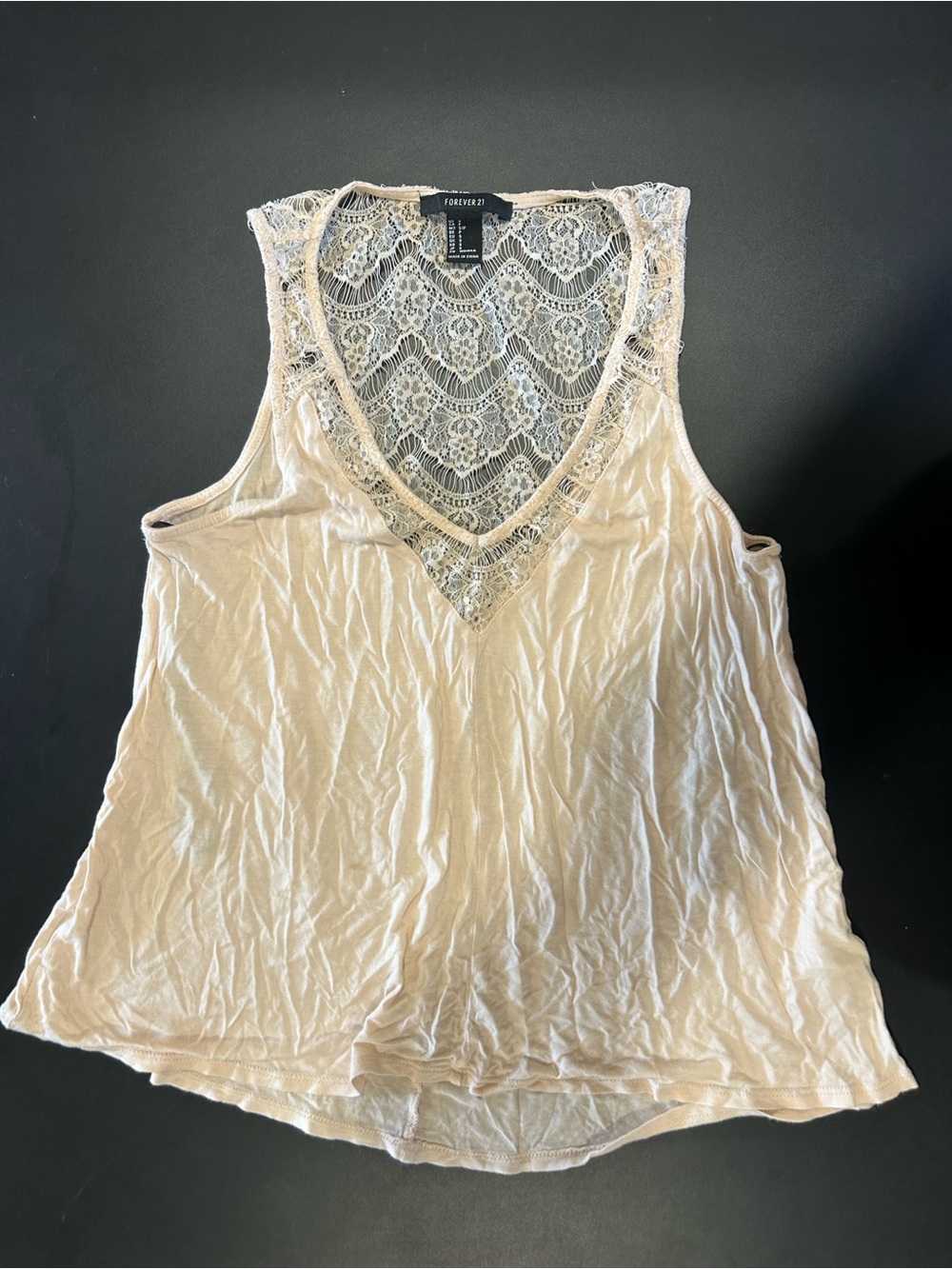 Forever 21 Cream Lace V-Neck Tank Top